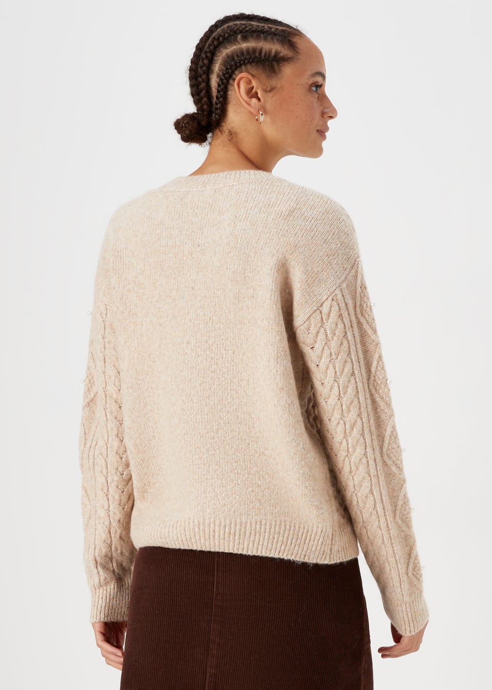 Oatmeal Pearl Cable Knit Jumper