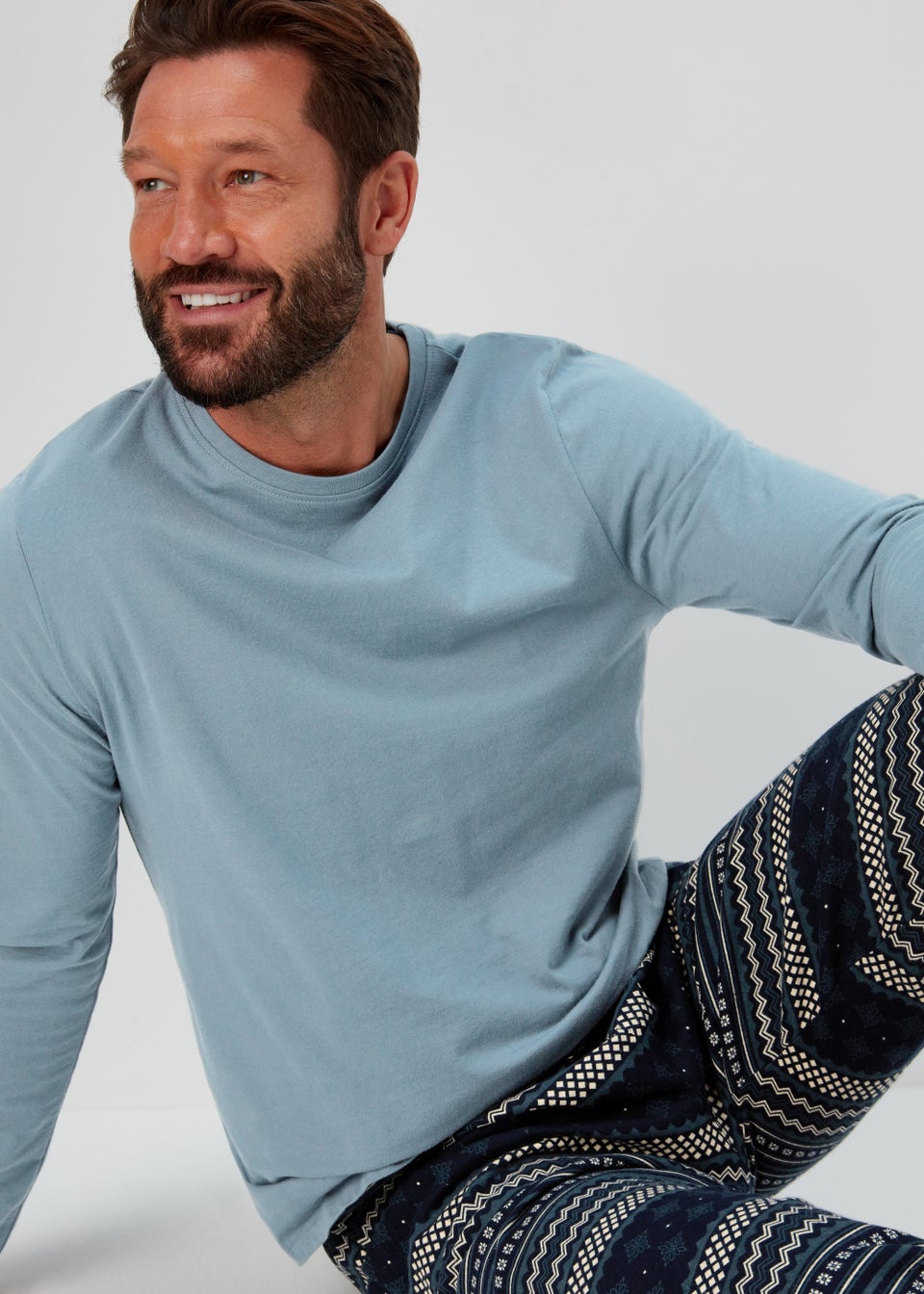 Blue Henley Fairisle Print Christmas Pyjamas