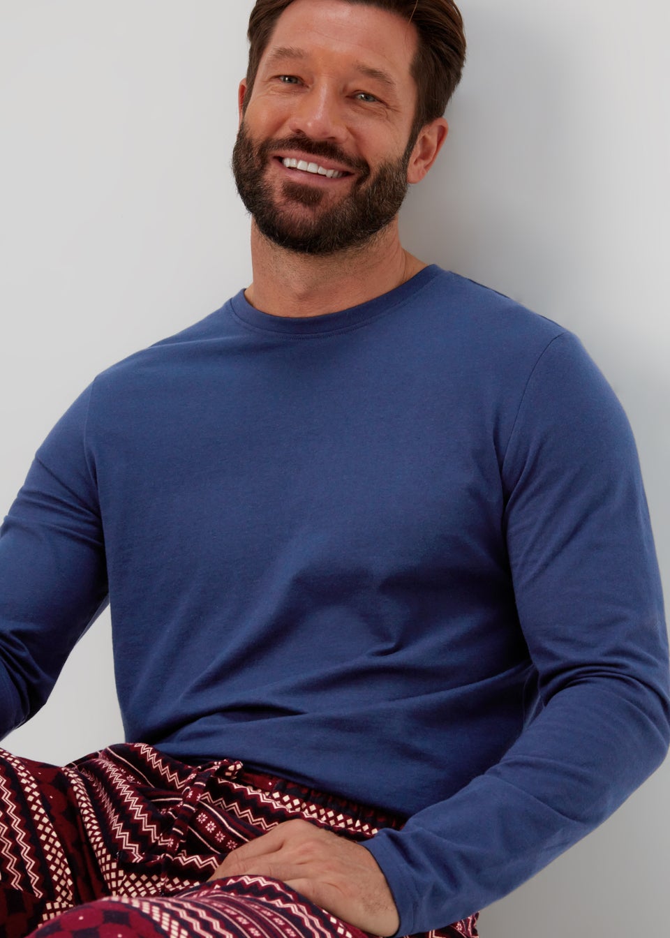 Burgundy Henley Fairisle Print Christmas Pyjamas