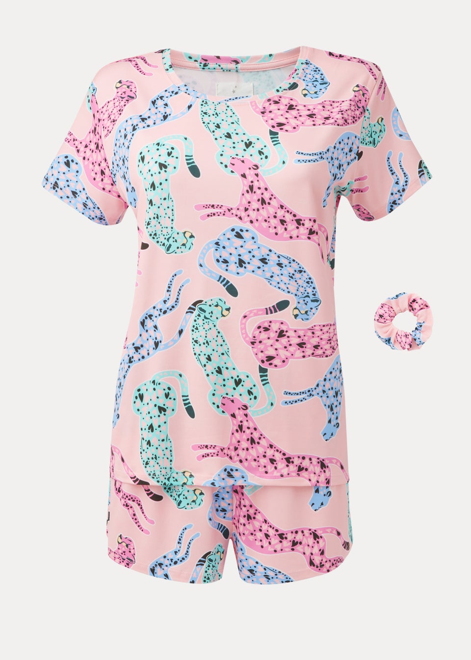 Pink Leopard Print Scrunchie Short Pyjama Set