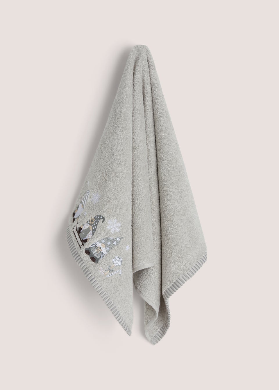 Grey Christmas Gnome 100 Cotton Hand Towel 50cm x 80cm Matalan
