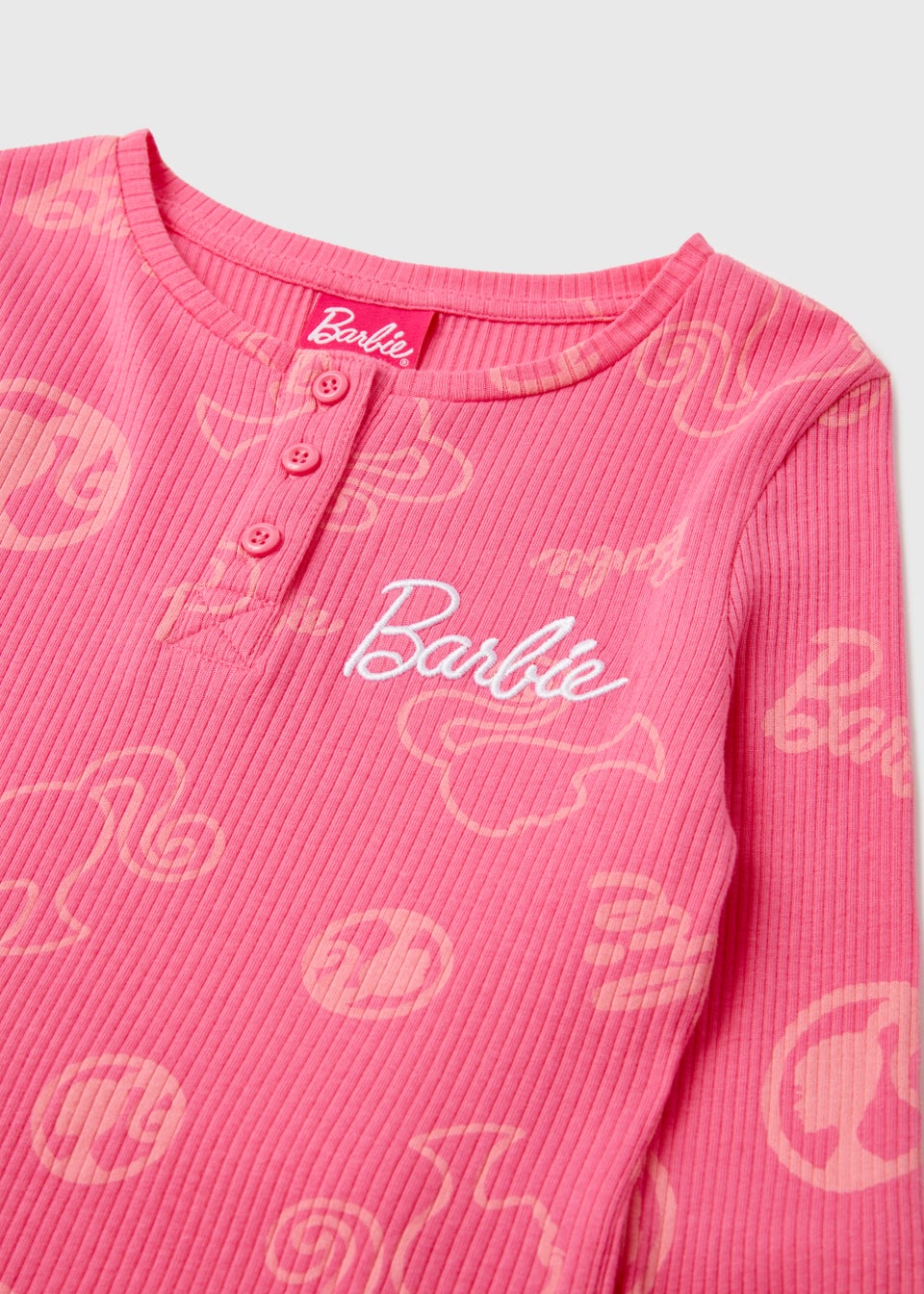 Kids Pink Barbie Print Ribbed Pyjama Set (4-12yrs)
