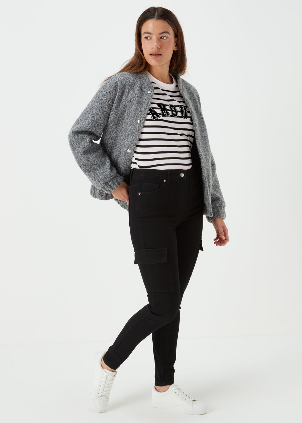 Black & White Stripe Amore Print T-Shirt