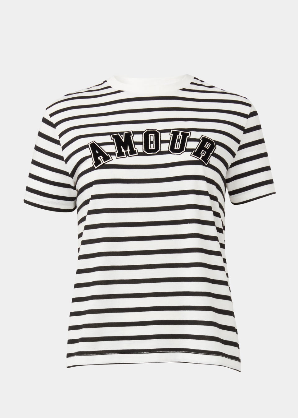 Black & White Stripe Amore Print T-Shirt