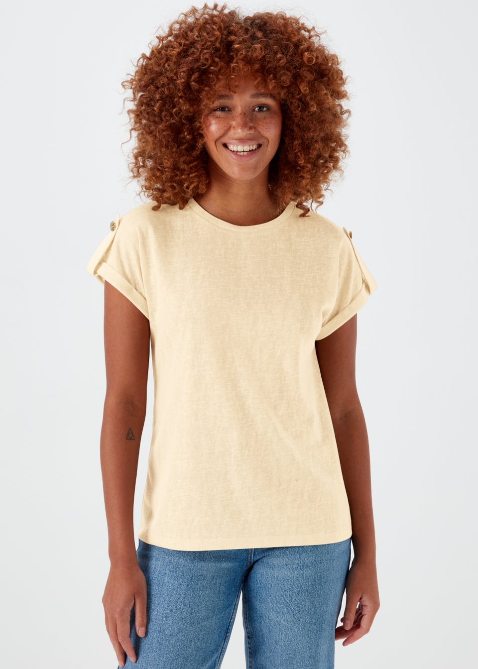Beige Metallic Tab T-Shirt