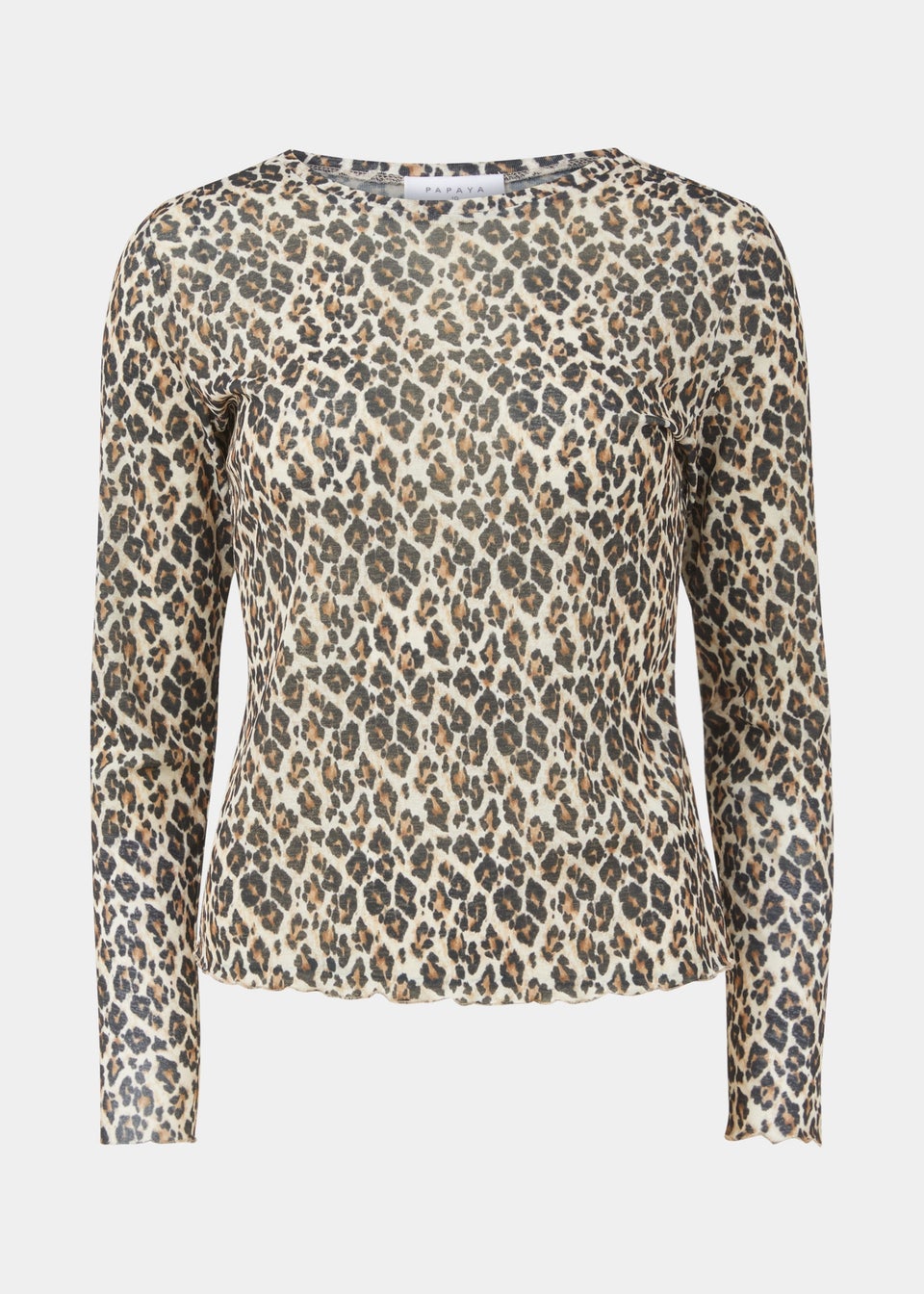 Beige Animal Print Long Sleeve Mesh Top