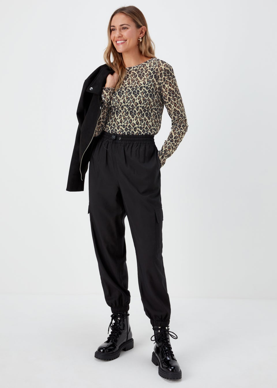 Beige Animal Print Long Sleeve Mesh Top