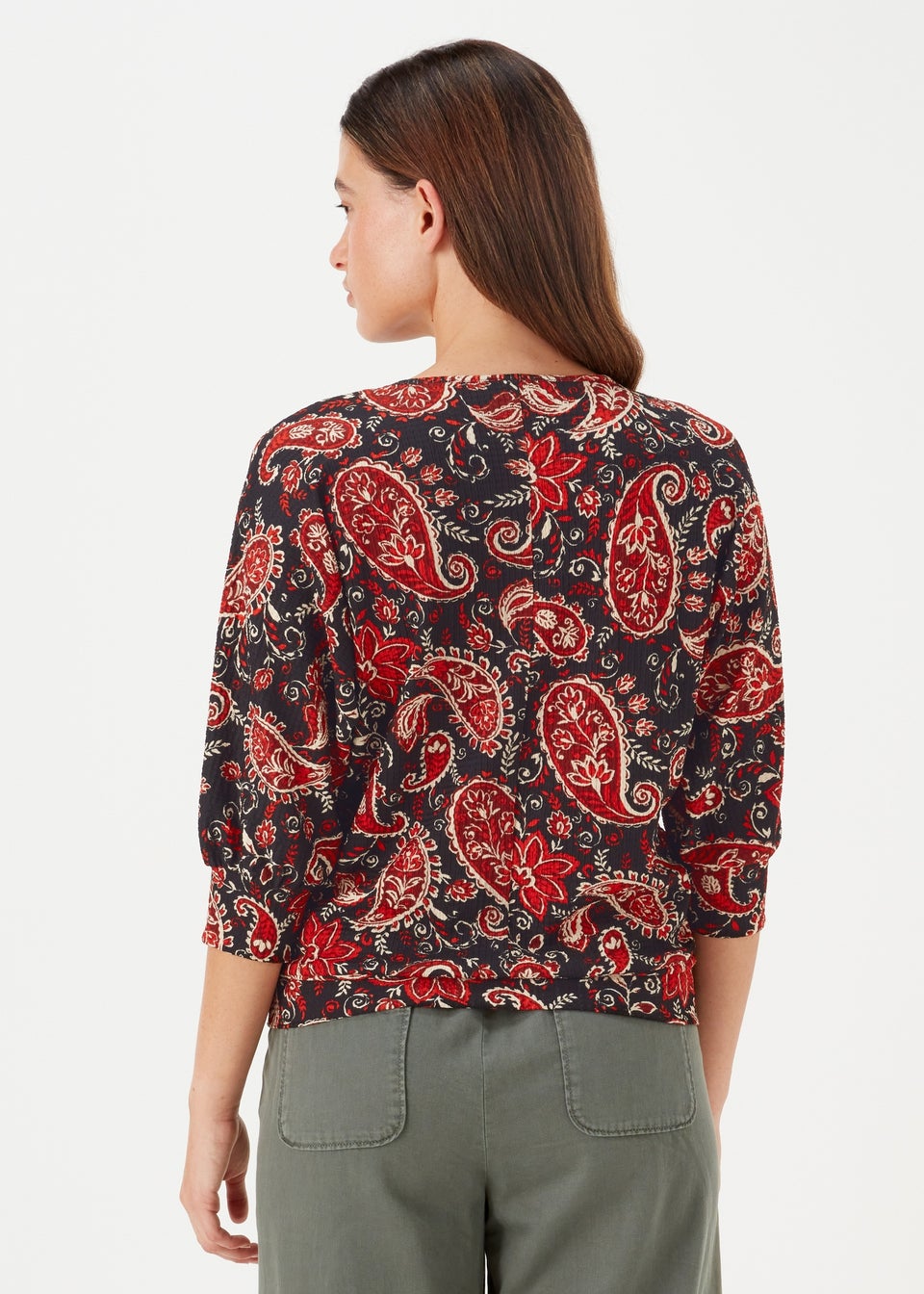 Black & Red Paisley 3/4 Sleeve Top
