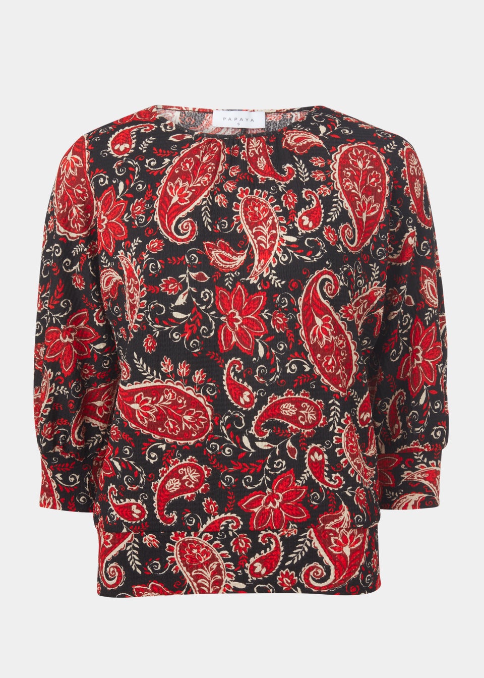 Black & Red Paisley 3/4 Sleeve Top
