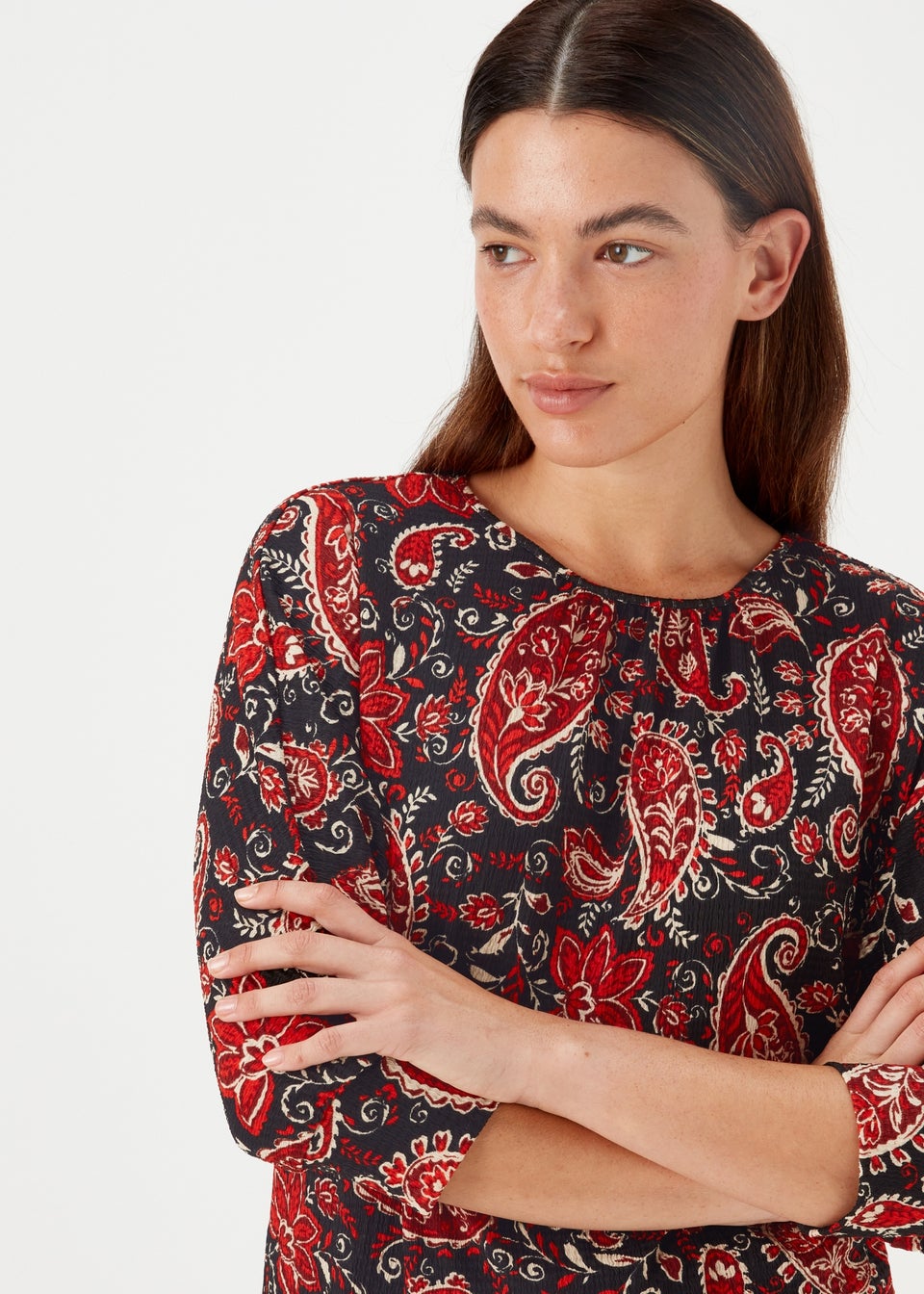 Black & Red Paisley 3/4 Sleeve Top