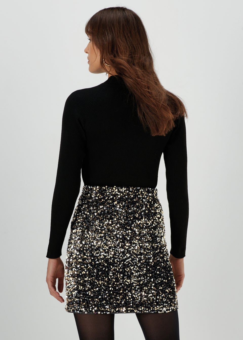 Et Vous Gold Sequin Velvet Mini Skirt - Matalan