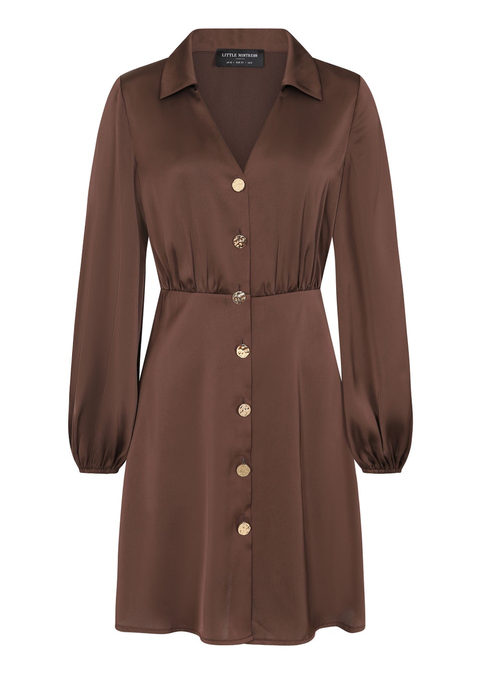 Little Mistress by Vogue Williams Chocolate Brown Satin Mini Dress