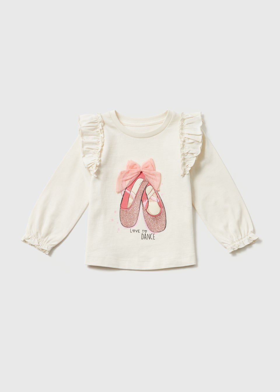 Girls Cream Ballet Shoe Print Long Sleeve T-Shirt (9mths-6yrs)