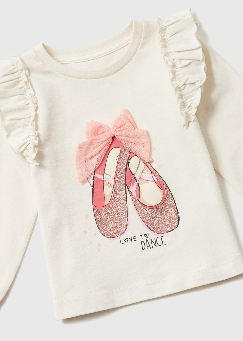 Girls Cream Ballet Shoe Print Long Sleeve T-Shirt (9mths-6yrs)