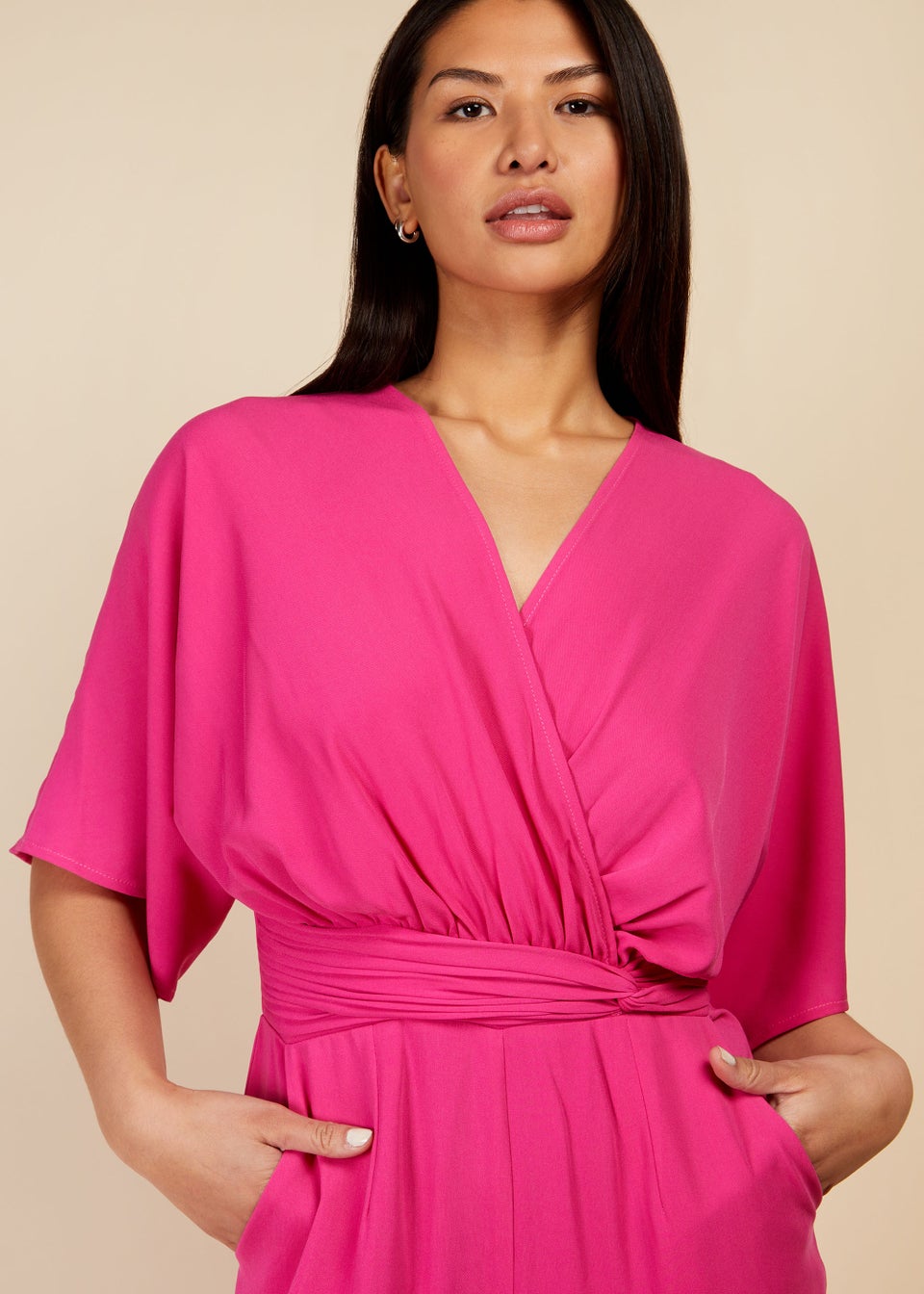 Little Mistress Pink Mock Wrap Jumpsuit