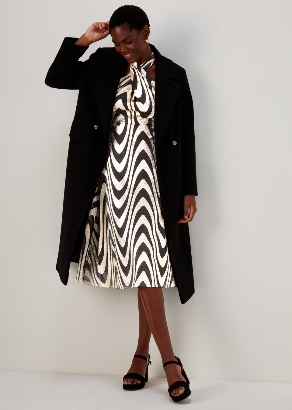 Et Vous Black & Gold Metallic Midi Dress