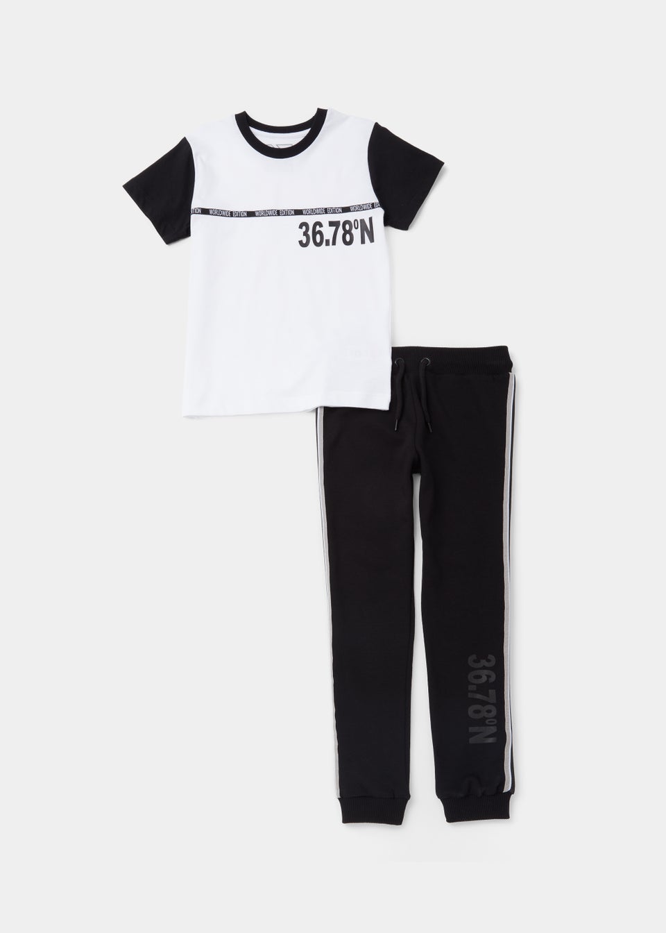 Boys Black & White T-Shirt & Jogger Set (4-12yrs)