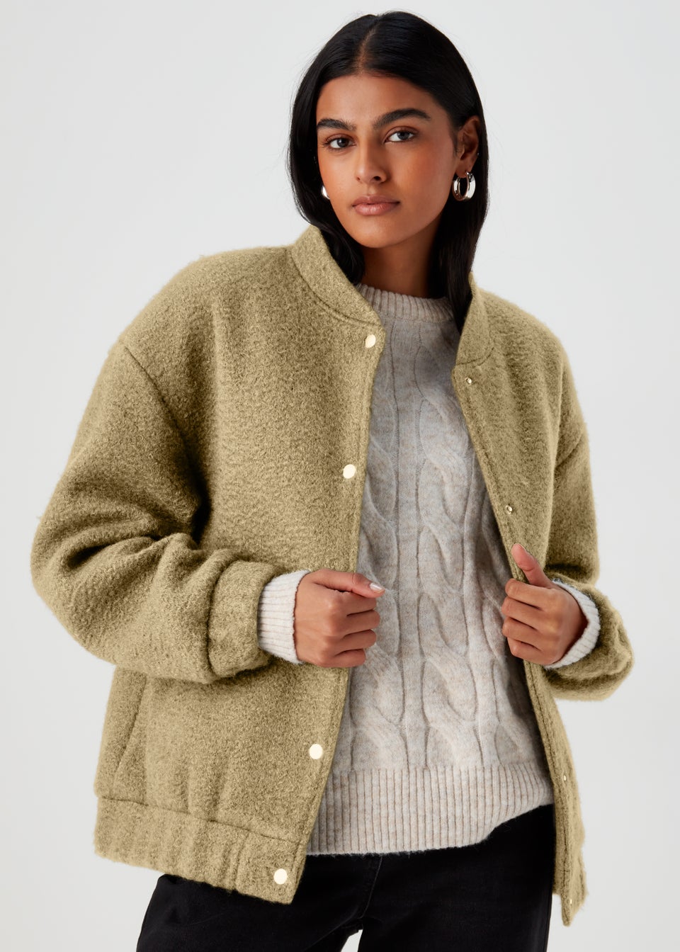 Green Boucle Bomber Jacket Matalan