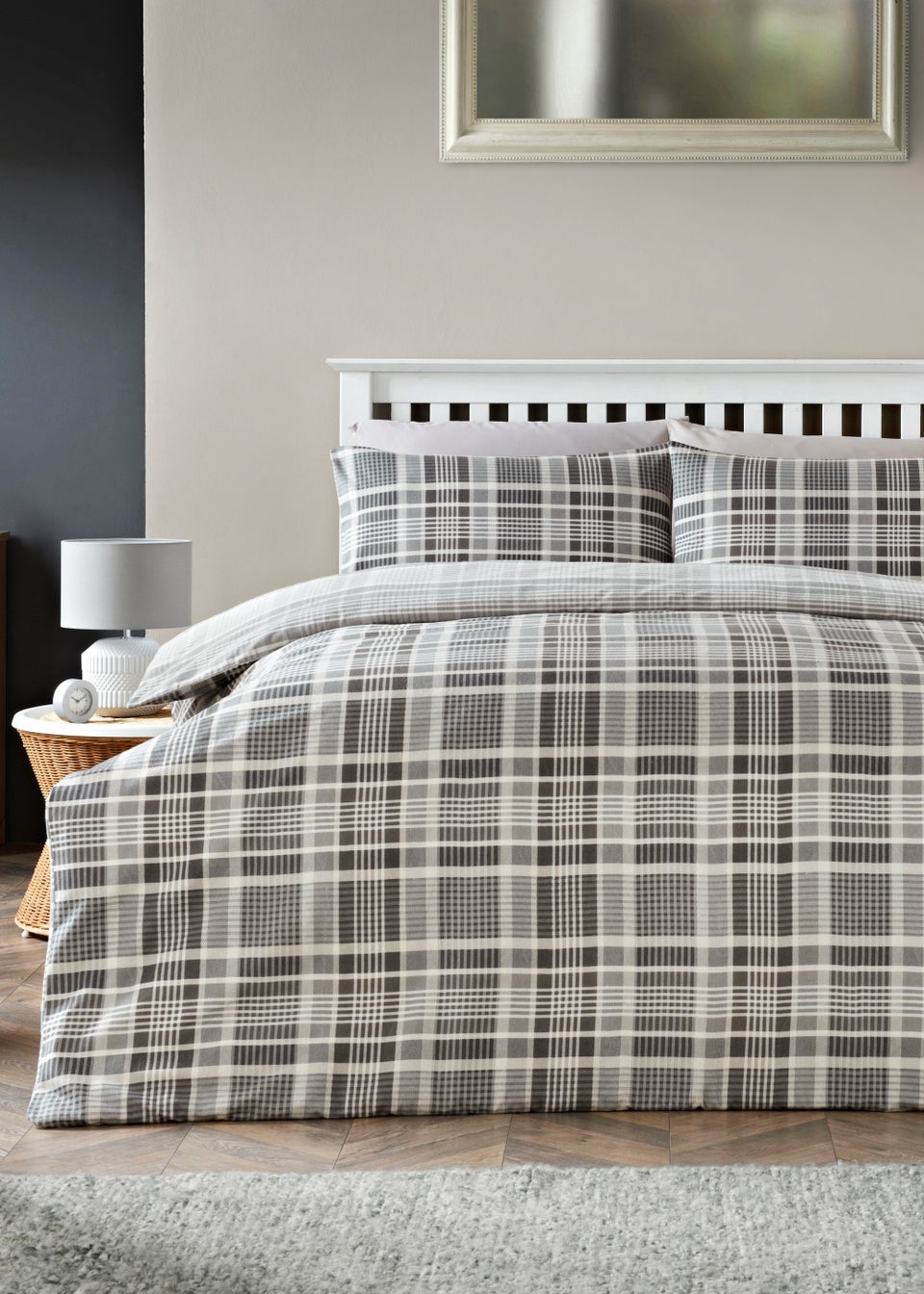 Grey Check Brushed Cotton Duvet Cover