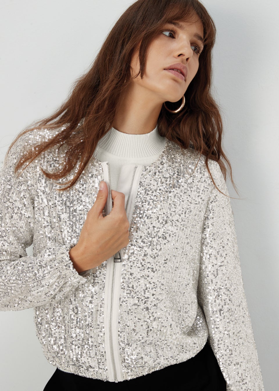 Silver glitter new arrivals bomber jacket