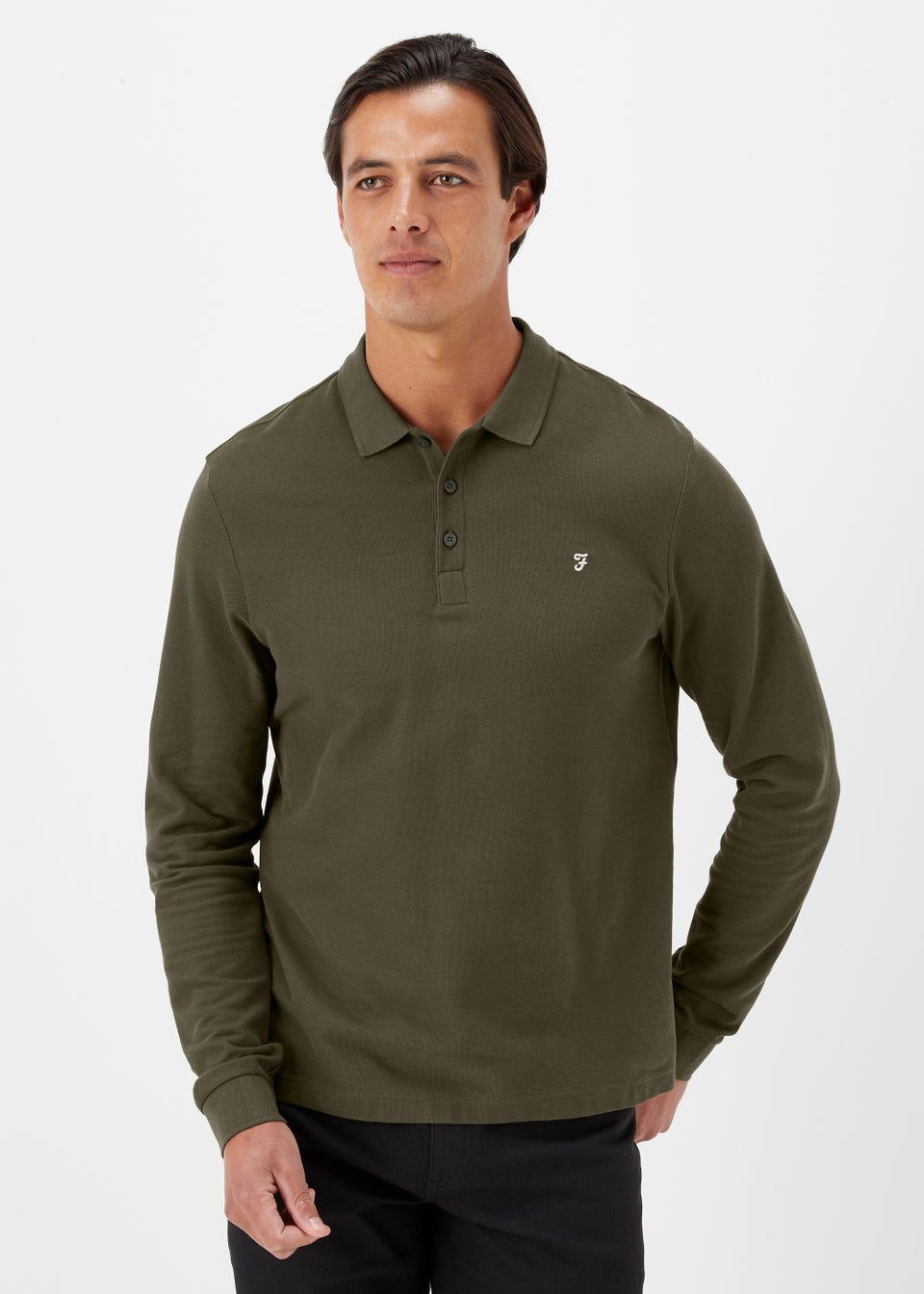 Farah Newcastle Olive Long Sleeve Polo Shirt