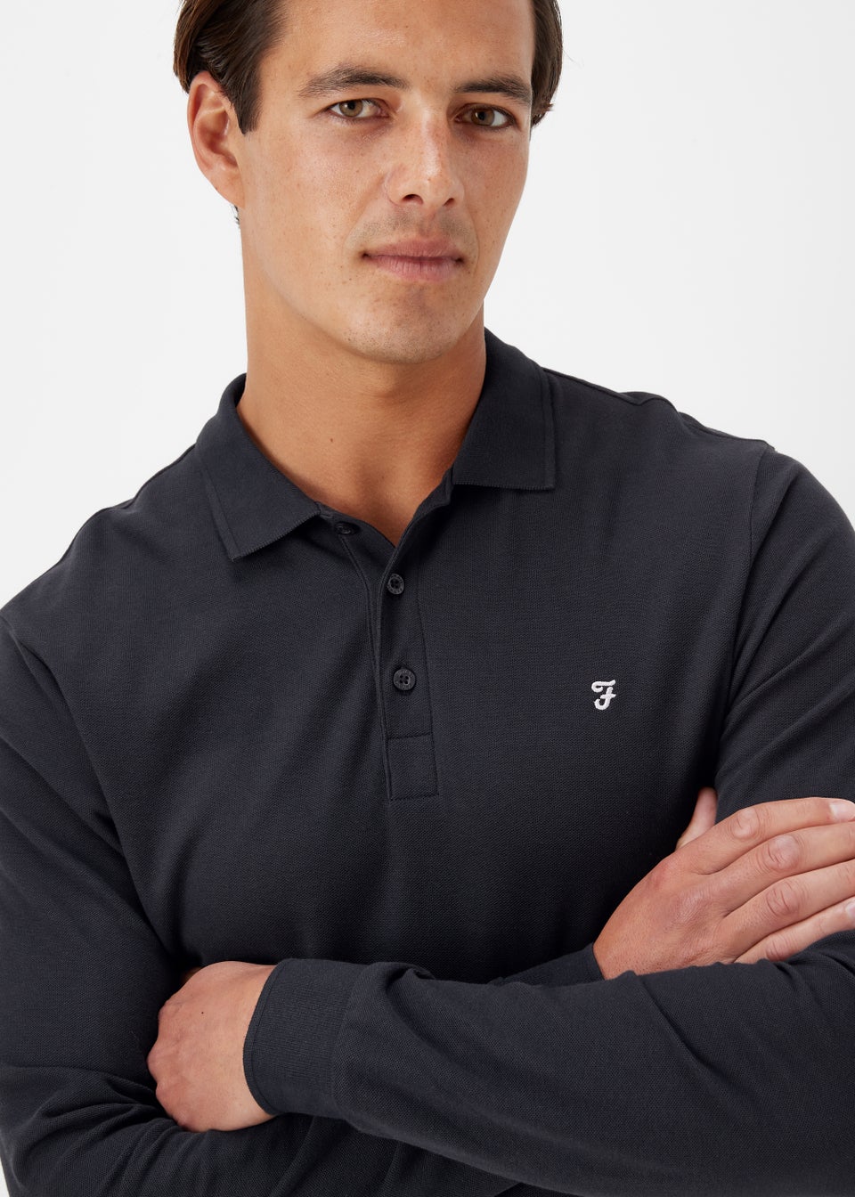 Farah Newcastle Navy Long Sleeve Polo Shirt - Matalan
