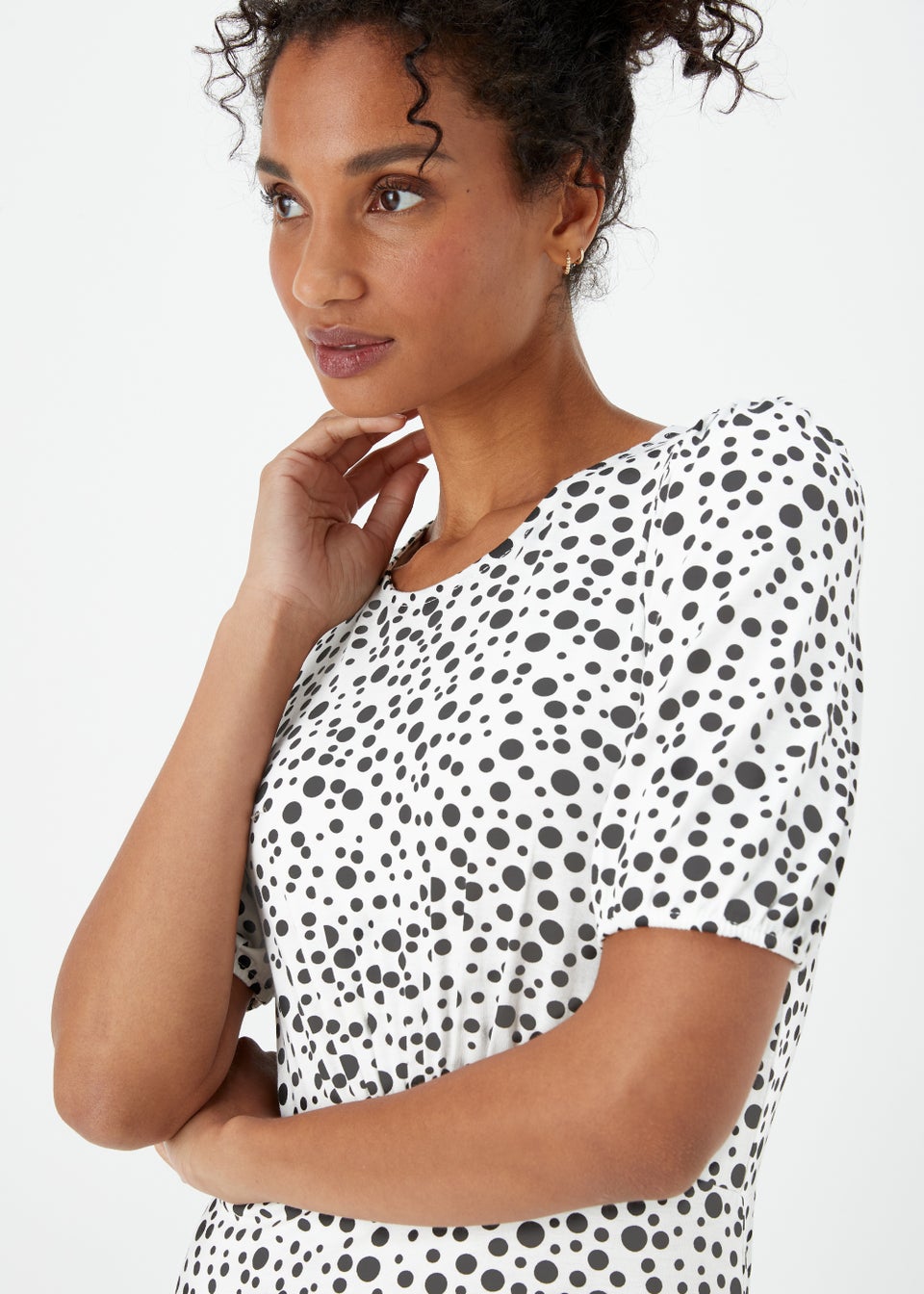 White Empire Spot Midi Dress Matalan