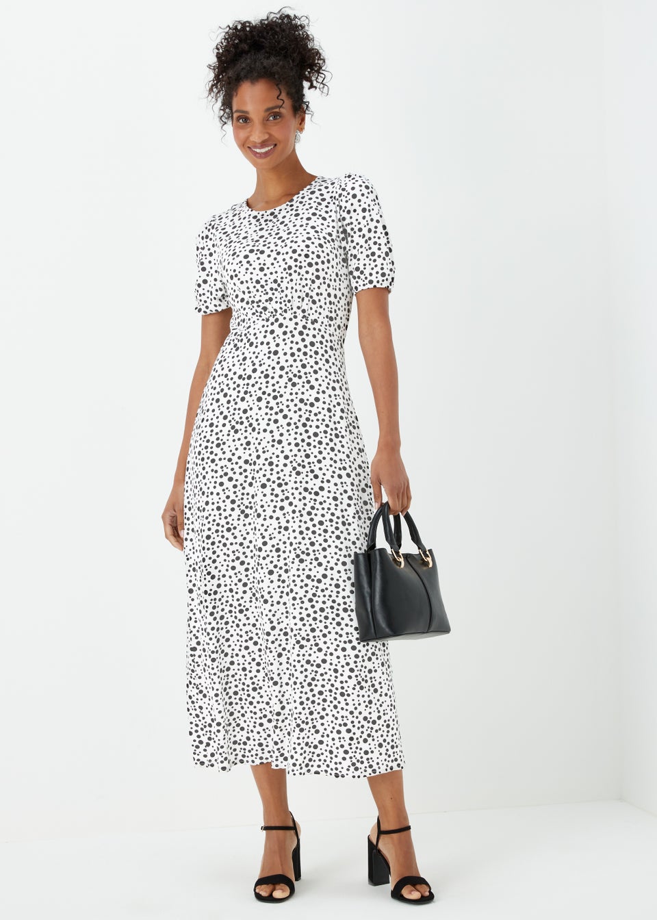 White Empire Spot Midi Dress - Matalan