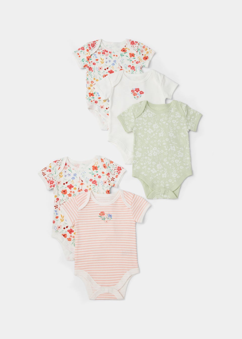 Baby 5 Pack Multicoloured Floral Bodysuits (Newborn-23mths)