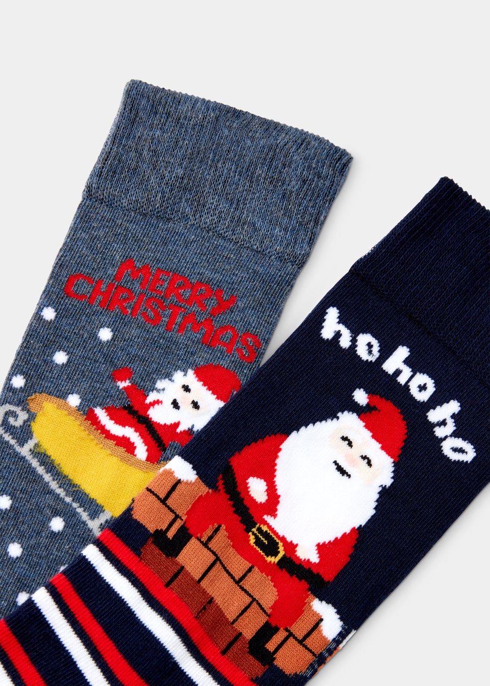 2 Pack Navy Santa Print Christmas Socks