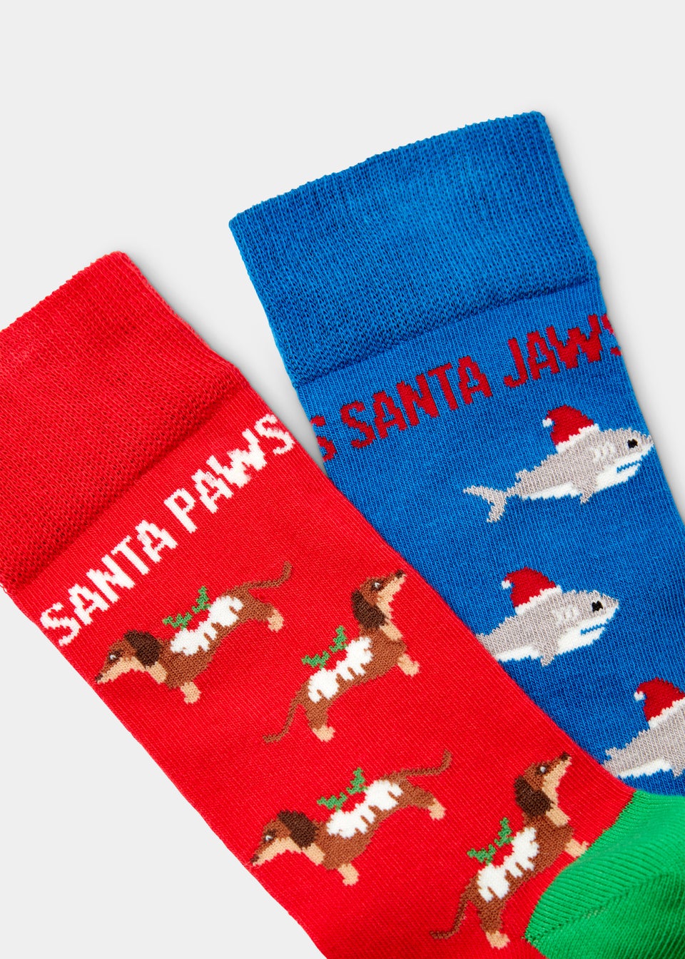 2 Pack Multicoloured Dog & Shark Christmas Socks