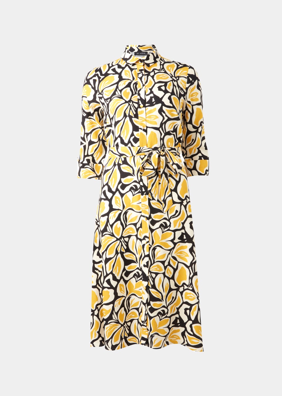 Et Vous Yellow Floral Woven Midi Shirt Dress