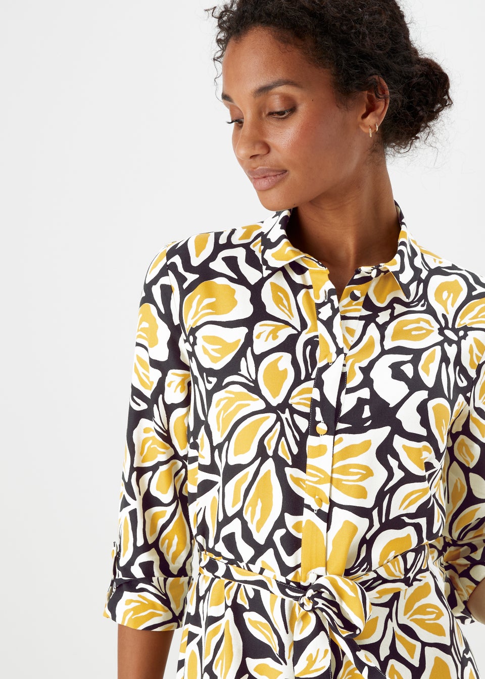 Et Vous Yellow Floral Woven Midi Shirt Dress