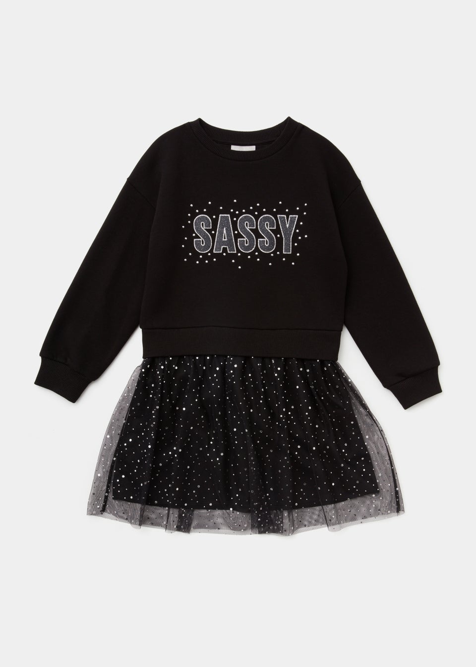 Girls Black 2 in 1 Sassy Mesh Sweatshirt Dress (4-13yrs)