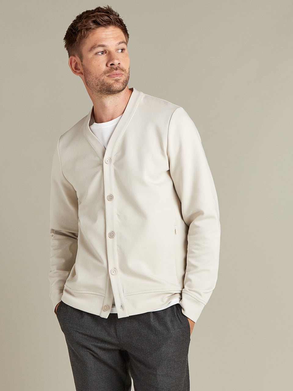 Premium Essentials Cardigan Sweatshirt Beige