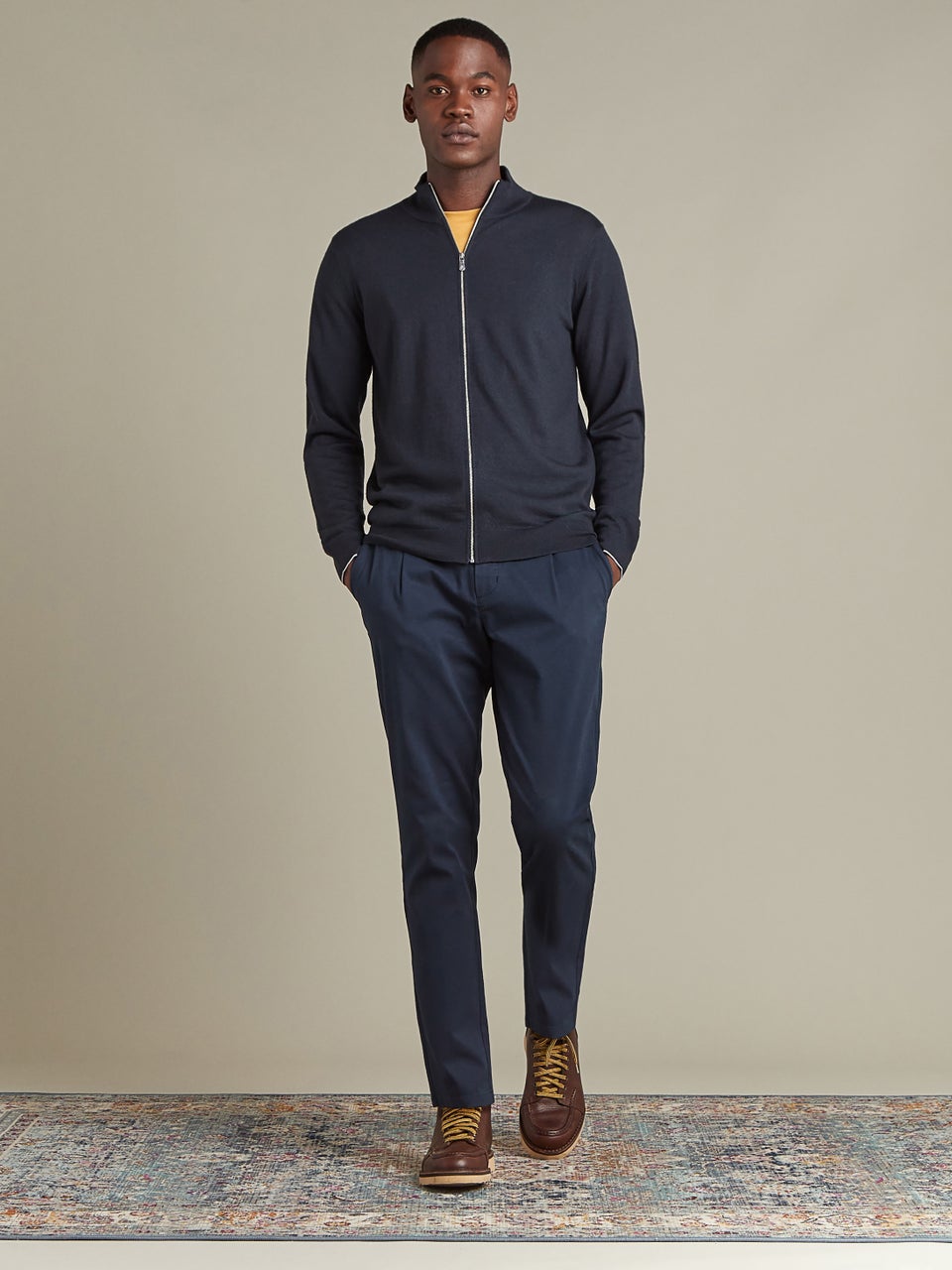Super Fine Merino Wool Zip Thru Navy
