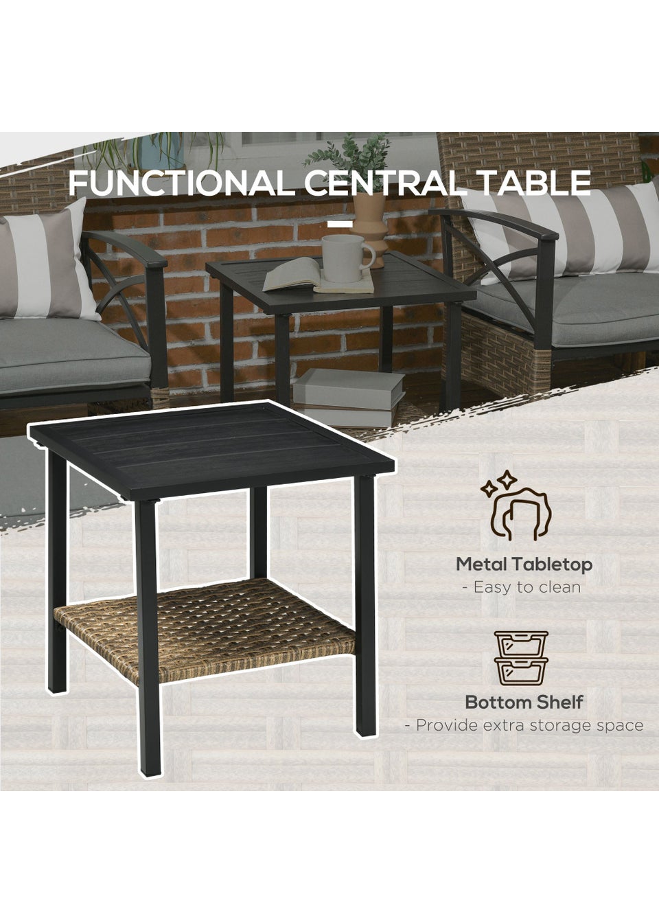 Outsunny 5 piece Rattan Garden Furniture Set with Chair, Footstool and Table, Grey