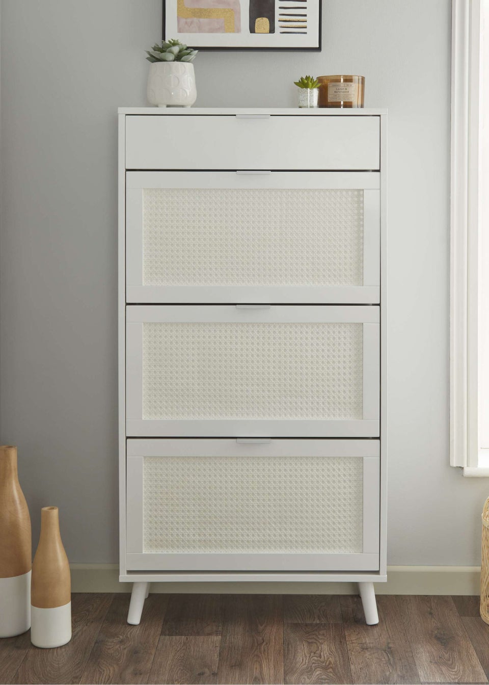 Lloyd Pascal Raffia Shoe Cabinet White