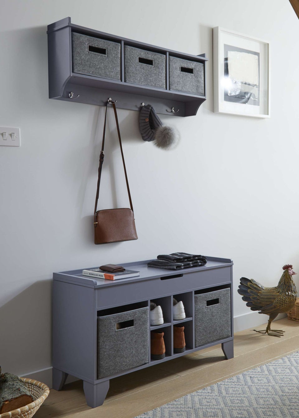 Lloyd Pascal Moor Wall Storage Unit Grey with 3 x felt baskets