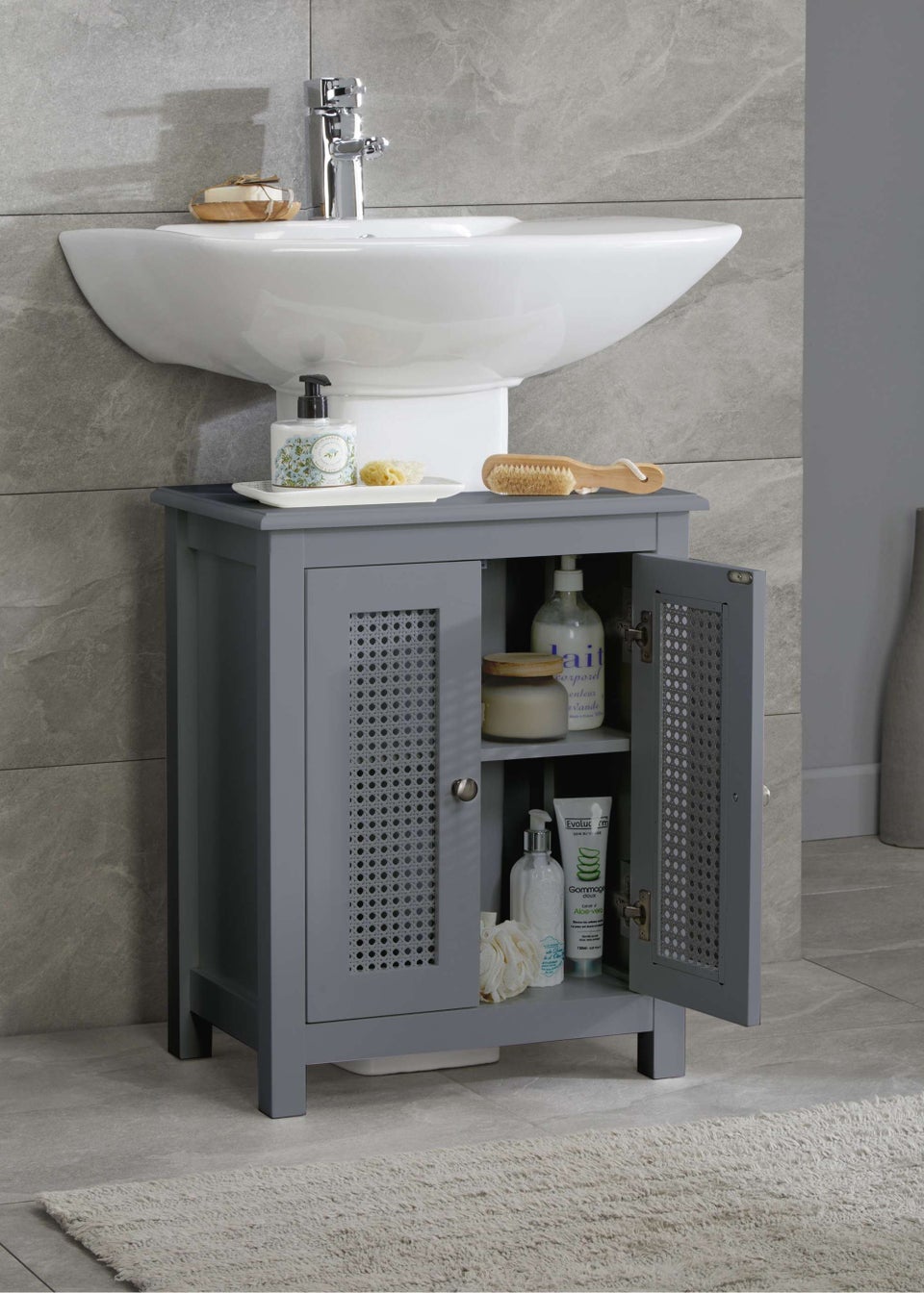 Lloyd Pascal Raffia Under Basin Sink Cabinet Grey