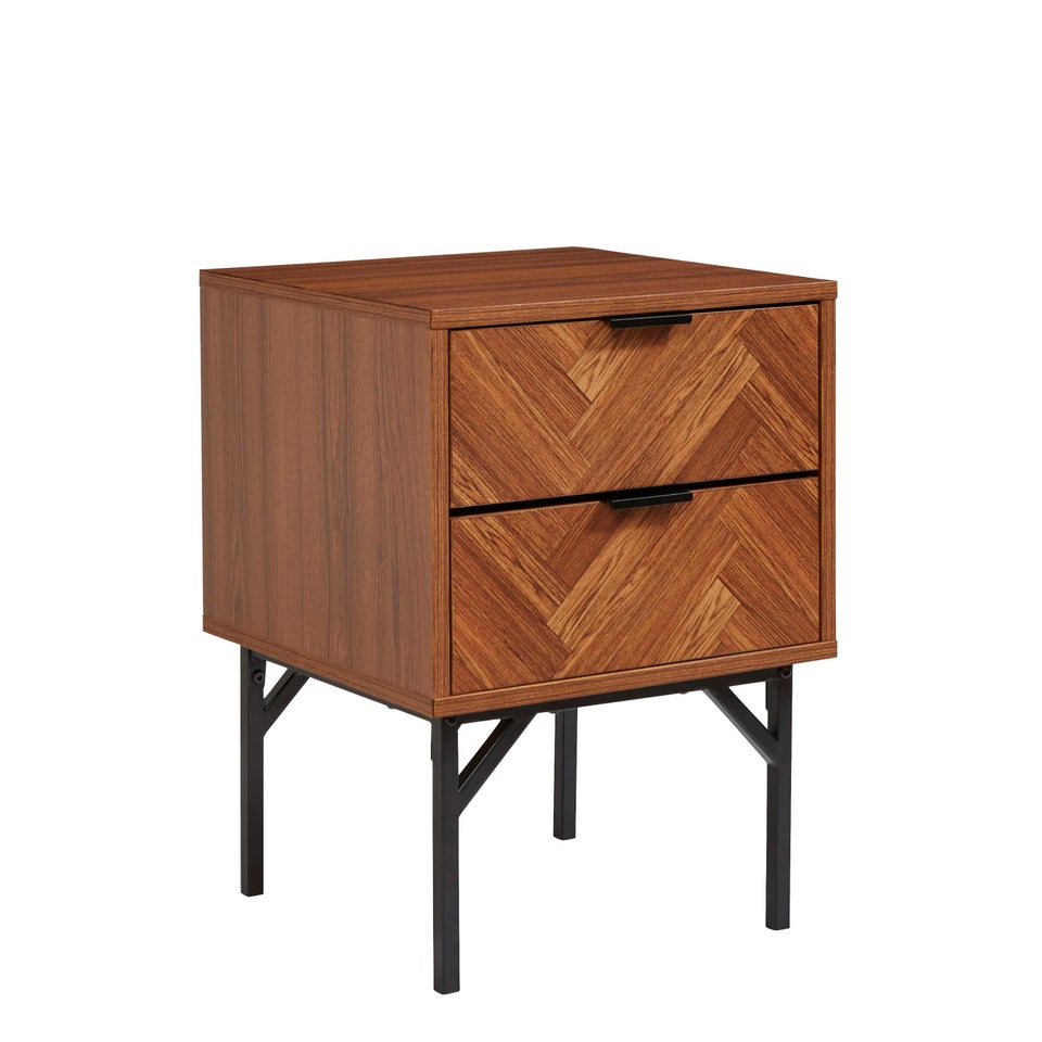 Lloyd Pascal Caprio 2 Drawer Bedside Table with Metal Legs (55cm x 44cm x 40cm)