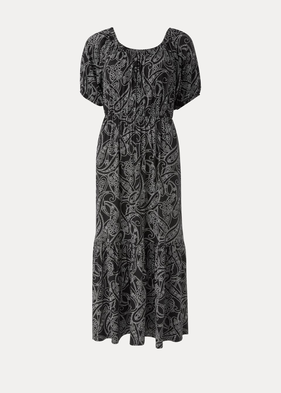 Black Print Bardot Midi Dress