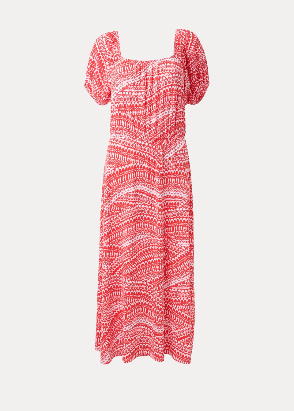 Red Tile Print Bardot Midi Dress