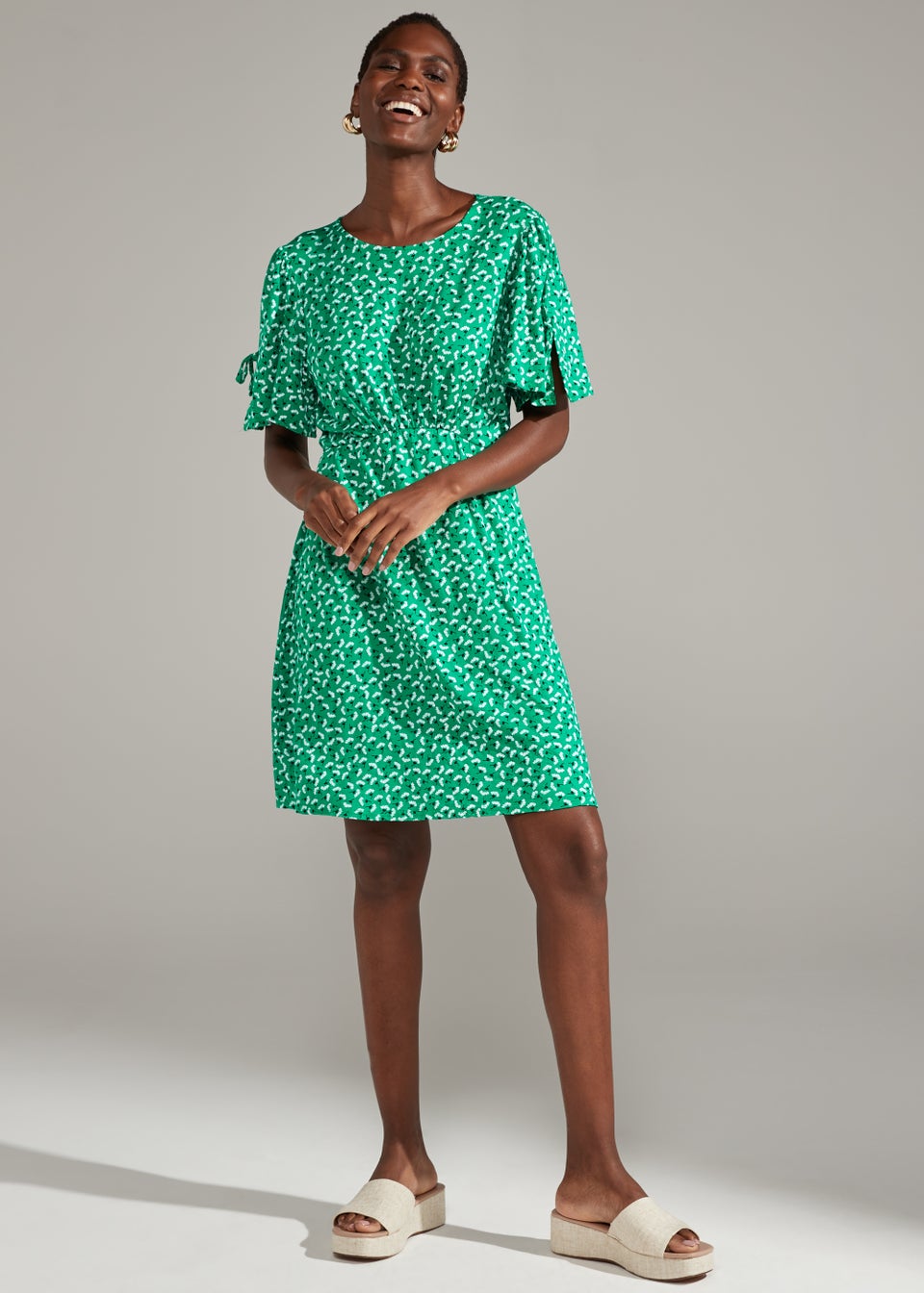 Green Flower Print Mini Dress
