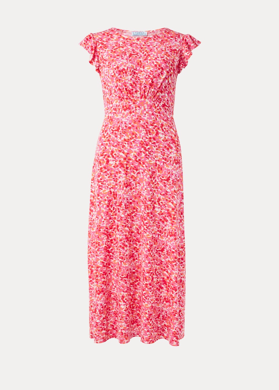 Pink Camouflage Print Frill Sleeve Midi Dress