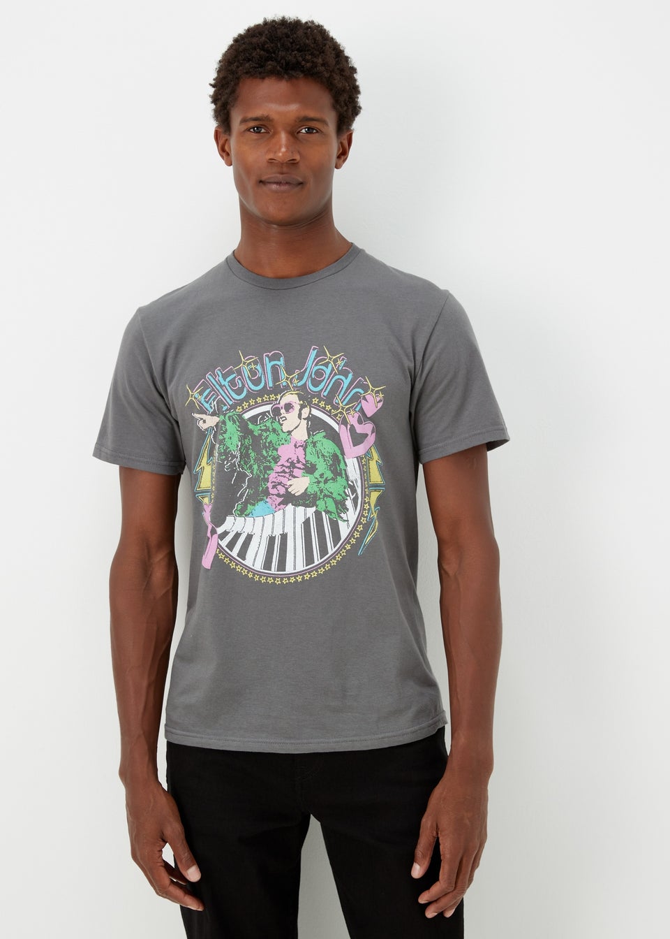 Charcoal Elton John Print T-Shirt
