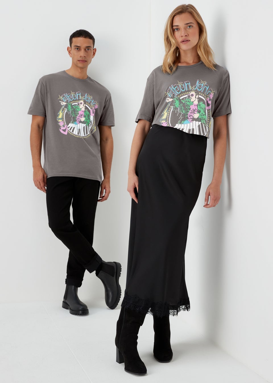 Charcoal Elton John Print T-Shirt