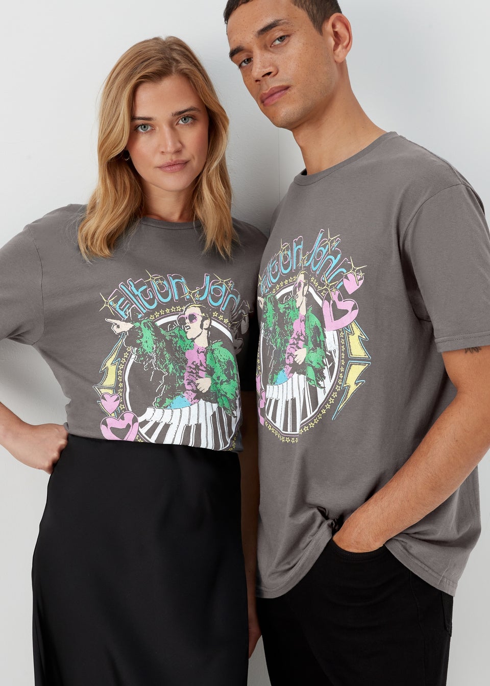 Charcoal Elton John Print T-Shirt