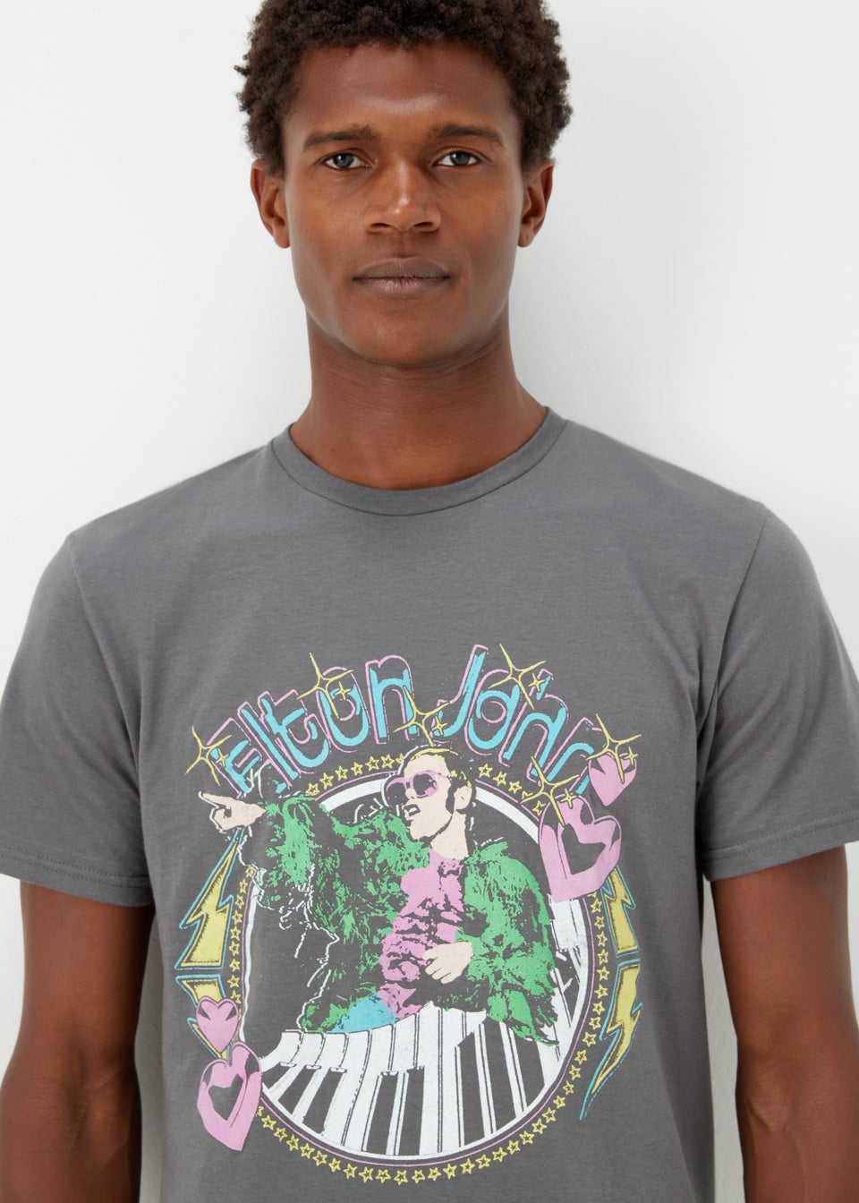 Charcoal Elton John Print T-Shirt