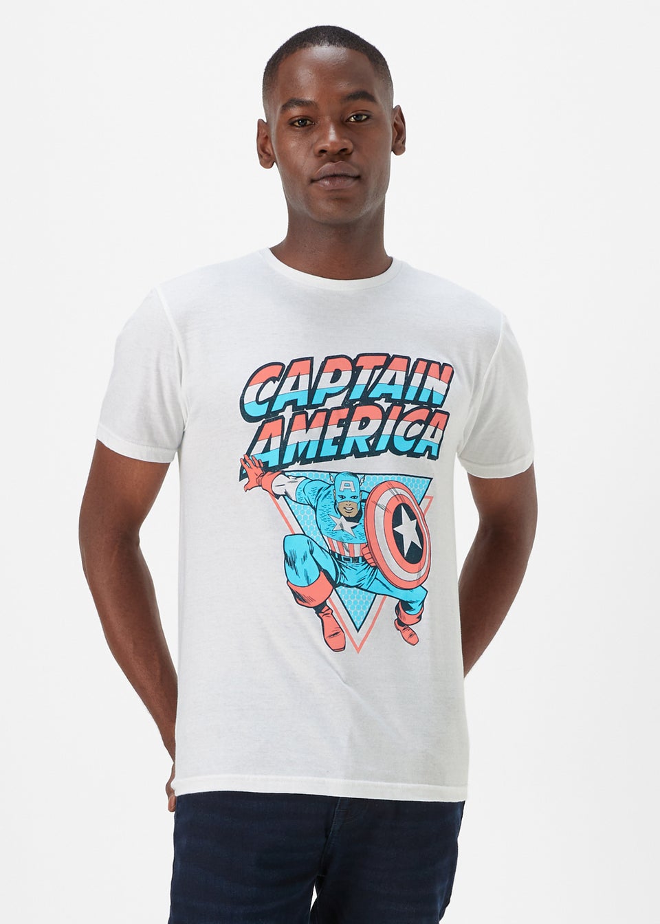 White Captain America Print T-Shirt